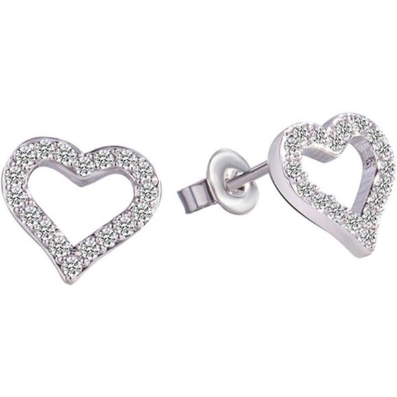 ⚡Silver Heart Stud Earrings for Women Crystal Pave Dainty Romantic Jewelry Gift - Picture 1 of 5